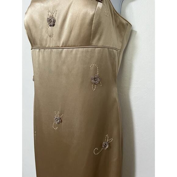 VTG Cache Satin Macrame Fringe Beaded Midi Dress Size 8 Formal Event Y2K Fairy - Picture 5 of 11